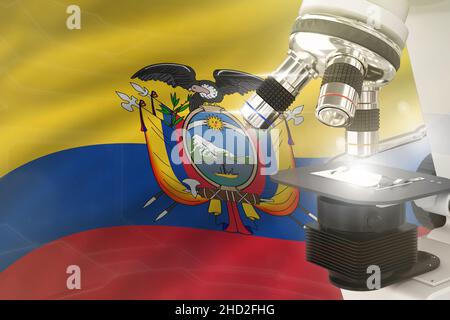 Ecuador science development digital background - microscope on flag ...