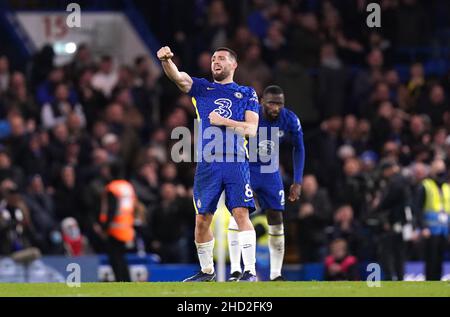 Chelsea's Mateo Kovacic celebrates scoring their side's first goal of the game during the Premier League match at Stamford Bridge, London. Picture date: Sunday January 2, 2022. Stock Photo