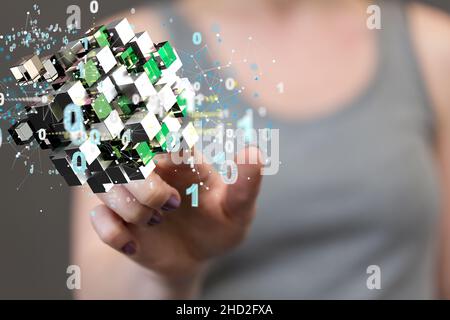 Data cloud storage network from lines, triangles and particle style ...