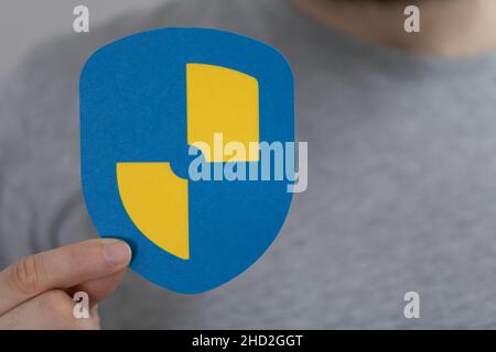 Close-up shot of cybersecurity and network protection icon Stock Photo