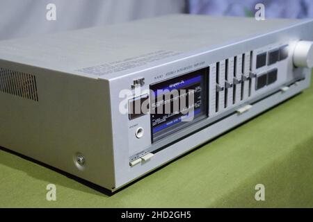 Krasnodar, Russia - November 1, 2020: integrated amplifier class super A. jvc ax-50. Vintage equipment from the 80s. Stock Photo