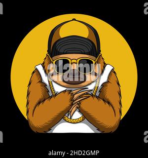 Sloth cool accessories gold vector illustration Stock Vector