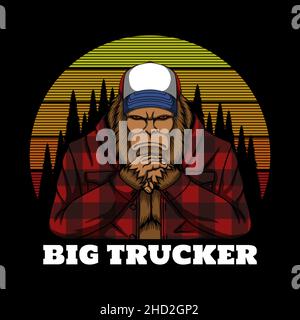 Bigfoot trucker retro vector illustration Stock Vector