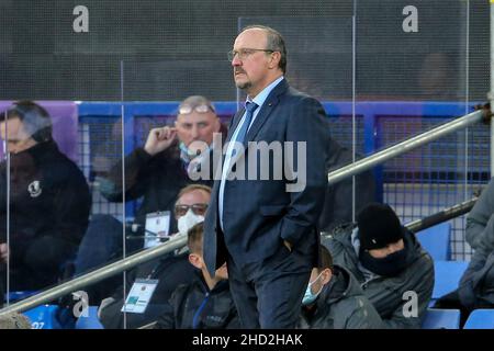 Everton, UK. 02nd Jan, 2022. Everton Manager Rafa Benitez looks on from his technical area. Premier League match, Everton v Brighton & Hove Albion at Goodison Park in Liverpool on Sunday 2nd January 2022. this image may only be used for Editorial purposes. Editorial use only, license required for commercial use. No use in betting, games or a single club/league/player publications. pic by Chris Stading/Andrew Orchard sports photography/Alamy Live news Credit: Andrew Orchard sports photography/Alamy Live News Stock Photo