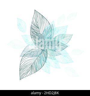 Abstraction blue skeletonized leaves. Vector illustration Stock Vector