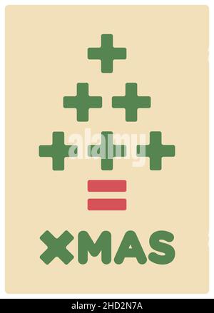 mathematical and consumerism criticism christmas card, green and red colors text and clear yellow background  - vector illustration Stock Vector