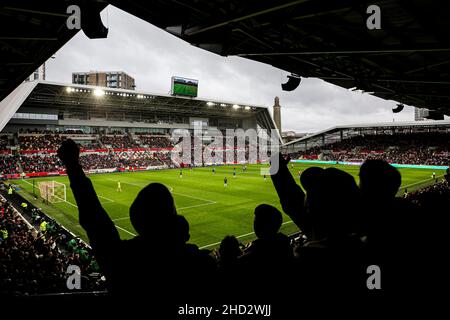 London, England, 2nd January 2022. General view from the away end during the Premier League match at Brentford Community Stadium, London. Picture credit should read: Kieran Cleeves / Sportimage Credit: Sportimage/Alamy Live News Stock Photo