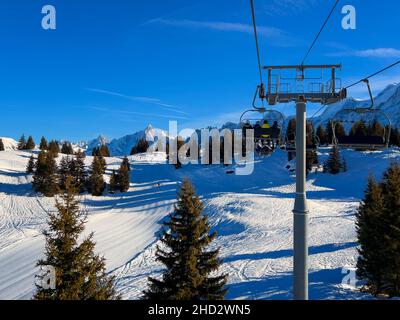 Chair lift in french mountain, Europe Stock Photo