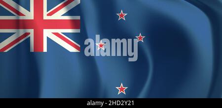 Flag of New Zealand waving in the wind. illustration background flag. Stock Photo