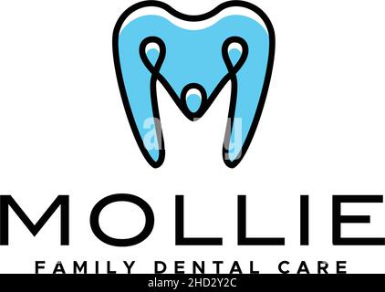 Modern flat letter mark MOLLIE tooth logo design Stock Vector