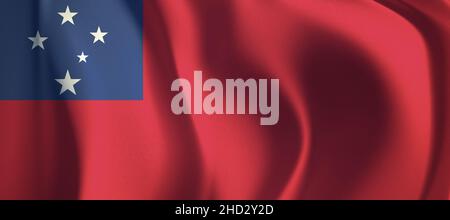 Flag of Samoa waving in the wind. illustration background flag. Stock Photo