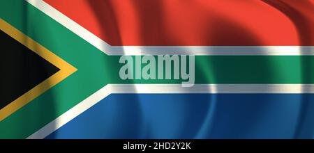 Flag of South Africa waving in the wind. illustration background flag. Stock Photo