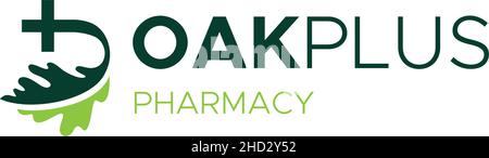 Modern simple design OAK PLUS PHARMACY logo design Stock Vector