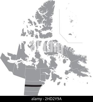 Black flat blank highlighted location map of the RANKIN INLET SOUTH District inside gray administrative map of the territorial electoral districts of Stock Vector