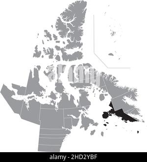 Black flat blank highlighted location map of the SOUTH BAFFIN District inside gray administrative map of the territorial electoral districts of Canadi Stock Vector