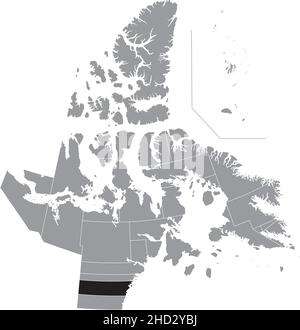 Black flat blank highlighted location map of the ARVIAT NORTH-WHALE COVE District inside gray administrative map of the territorial electoral district Stock Vector