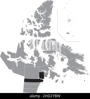 Black flat blank highlighted location map of the RANKIN INLET NORTH-CHESTERFIELD INLET District inside gray administrative map of the territorial elec Stock Vector