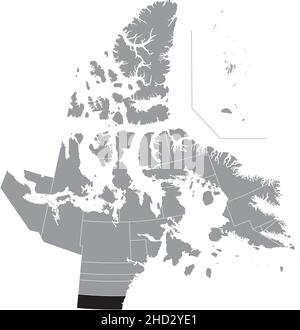Black flat blank highlighted location map of the ARVIAT SOUTH District inside gray administrative map of the territorial electoral districts of Canadi Stock Vector