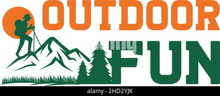 Modern colorful OUTDOOR FUN mountain logo design Stock Vector