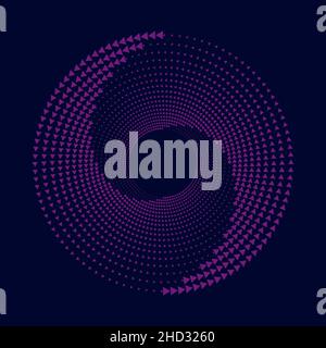 Abstract violet tiny triangles in round form. Geometric art. Halftone dots. Trendy design element for logo, tattoo, sign, symbol, web pages, prints Stock Vector