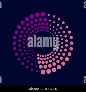 Pink and violet concentric dots in circle form. Halftone design element for border frame, round logo, tattoo, sign, symbol, web pages, prints Stock Vector