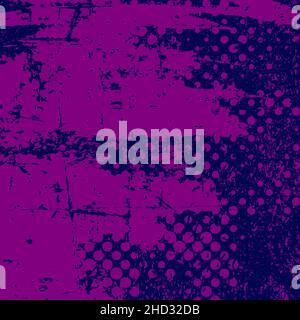 Abstract dark violet grungy backdrop. Halftone elements. Texture of spots, stains, ink, scratches. Vintage damaged abstract background Stock Vector