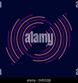Violet and pink concentric stripes in round form. Dark blue backdrop. Geometric art. Design element for border frame, round logo, tattoo, sign, symbol Stock Vector