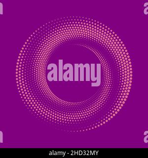 Pink curvy halftone dots in spiral form. Trendy design element for frame, round technology logo, sign, symbol, web, prints, posters, template, pattern Stock Vector