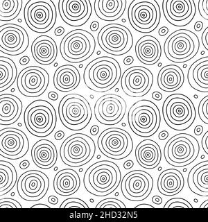 Black and white hand drawn seamless pattern with round ornament. Stock Vector