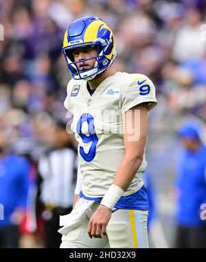 Baltimore, United States. 02nd Jan, 2022. Baltimore Ravens kicker Justin  Tucker (9) reacts after a 34 yard field goal against the Los Angeles Rams  during the second half at M&T Bank Stadium