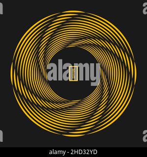 Yellow concentric abstract lines in spiral form. Segmented circle. Trendy design element for frame, round technology logo, sign, symbol, web, prints Stock Vector
