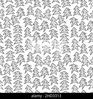 Black and white hand drawn seamless pattern with spruce ornament. Stock Vector