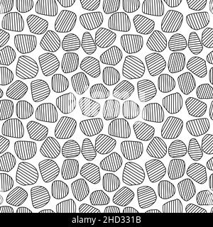 Hand drawn striped spots seamless pattern, black and white texture. Stock Vector