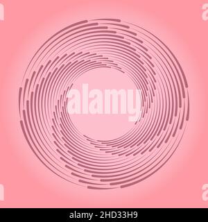 Pink concentric speed lines in spiral form. Segmented circle. Trendy design element for frame, round technology logo, sign, symbol, web, prints Stock Vector