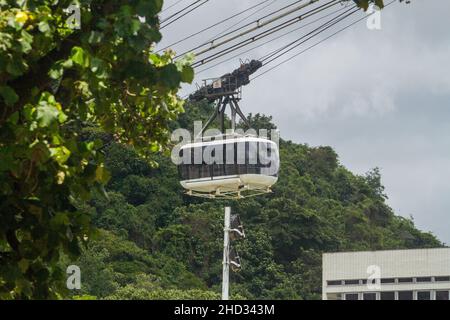 Sugarloaf cable car in Rio de Janeiro, Brazil -13 November 2021: Sugarloaf cable cable car seen from Urca neighborhood in Rio de Janeiro. Stock Photo