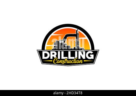 Contractor, trench digger and drilling rig logo design inspiration Heavy equipment logo vector for construction company. Creative excavator illustrati Stock Vector