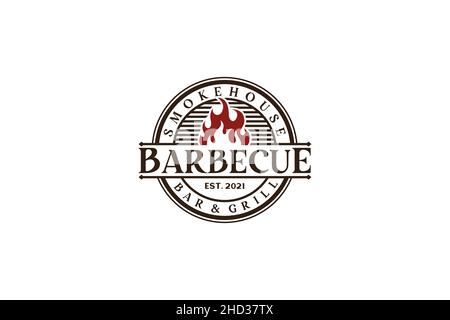 Vintage Retro Rustic BBQ Grill, Barbecue, Barbeque Label Stamp Logo design Stock Vector