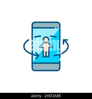 Augmented reality 360 degree image on a smartphone. Pixel perfect, editable stroke color icon Stock Vector