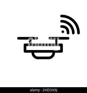 Flying drone with wireless control. Minimalistic line art icon. Pixel perfect, editable stroke icon Stock Vector