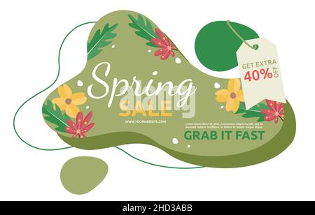 Discount Spring Sale Flower Marketing Business Banner Fluid Style Stock Vector