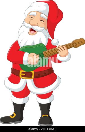 Cartoon happy santa claus playing guitar Stock Vector