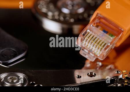 Online communication cloud computing with internet network cables connected transfer information storage files backup Stock Photo