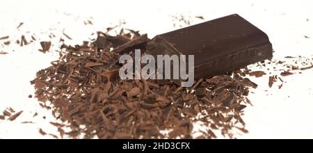 Grated chocolate isolated on white background Stock Photo