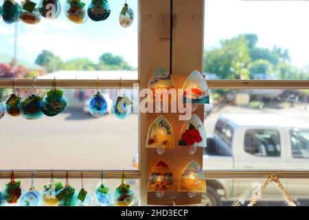 Glass decorations at Banana Patch Studio in Hanapepe on Kauai Stock Photo