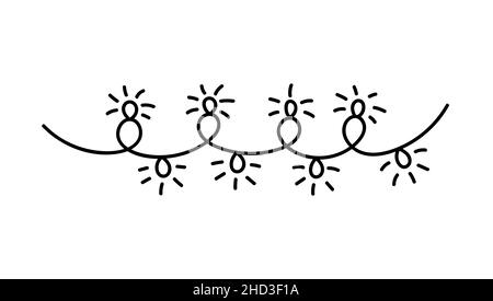 Glowing light bulbs isolated on white background. Vector hand-drawn illustration in doodle style. Perfect for holiday and Christmas designs, cards, decorations, logo, invitations. Stock Vector