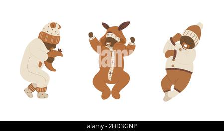 Boho sleeping baby. Set of cute african newborns with pacifiers in scandinavian clothes. Healthy sleep concept. Vector illustration in flat cartoon Stock Vector