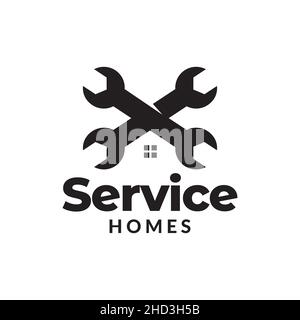 wrench cross with home logo design vector graphic symbol icon sign illustration creative idea Stock Vector