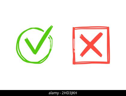 Checkbox check mark cross set handwritten Vector Image