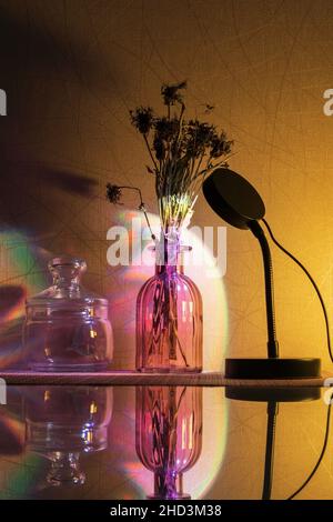Sunset projector lamp close up. Multi colored RGB light. Home decor. Selective focus Stock Photo