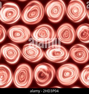 Large squiggly wiggly swirly whirly spiral circles that look hand drawn in a red seamless tile. Stock Photo